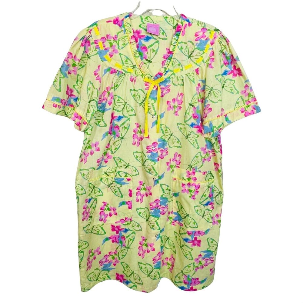 Carol’s Collection Yellow Butterfly Floral Housecoat Size Large
